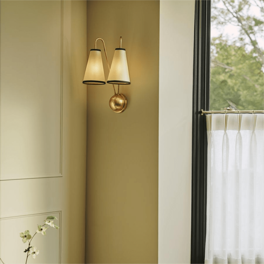 Vireo Twin Wall Light – Modern Brass & Fabric Sconce for Bedroom, Living Room, Hallway
