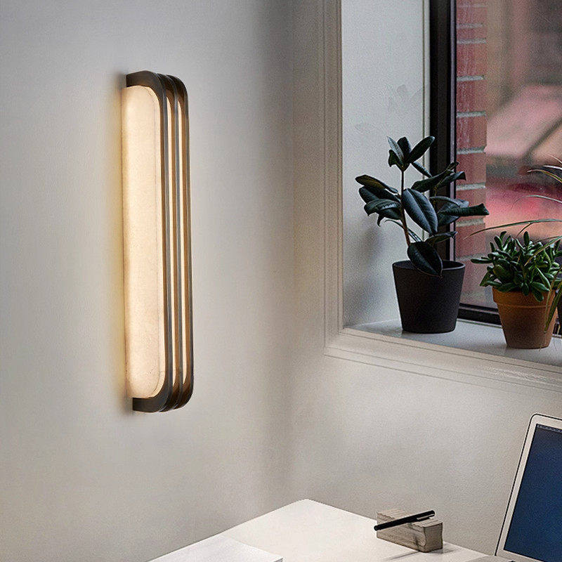 Virex Layered Alabaster Wall Sconce in Black Metal