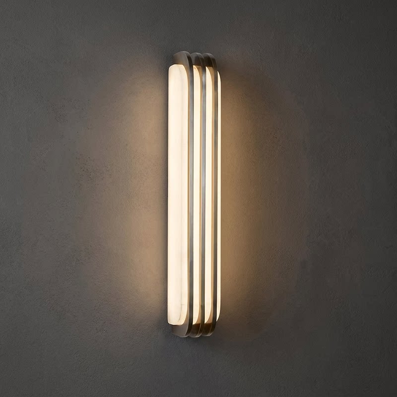 Virex Layered Alabaster Wall Sconce in Black Metal
