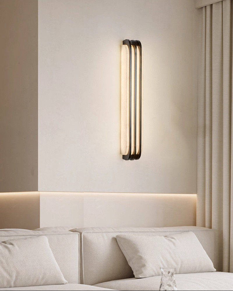 Virex Layered Alabaster Wall Sconce in Black Metal