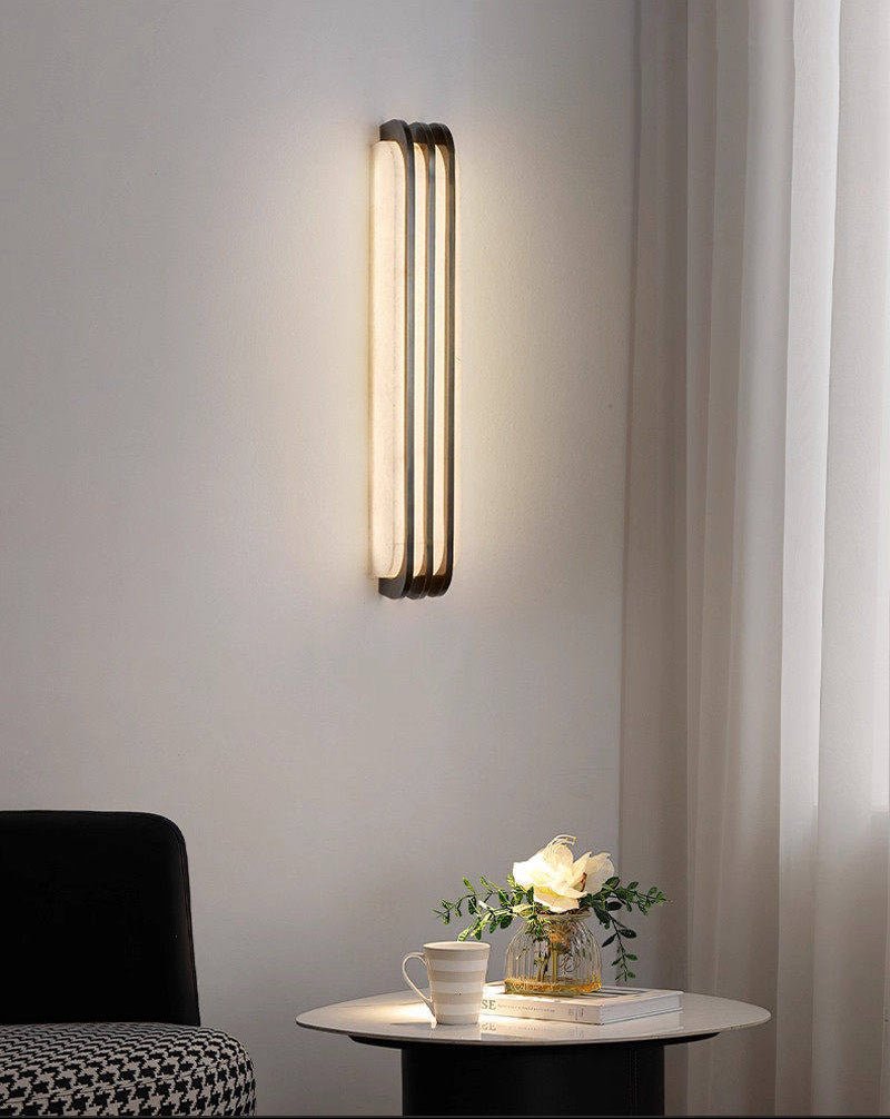 Virex Layered Alabaster Wall Sconce in Black Metal