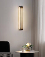 Virex Layered Alabaster Wall Sconce in Black Metal