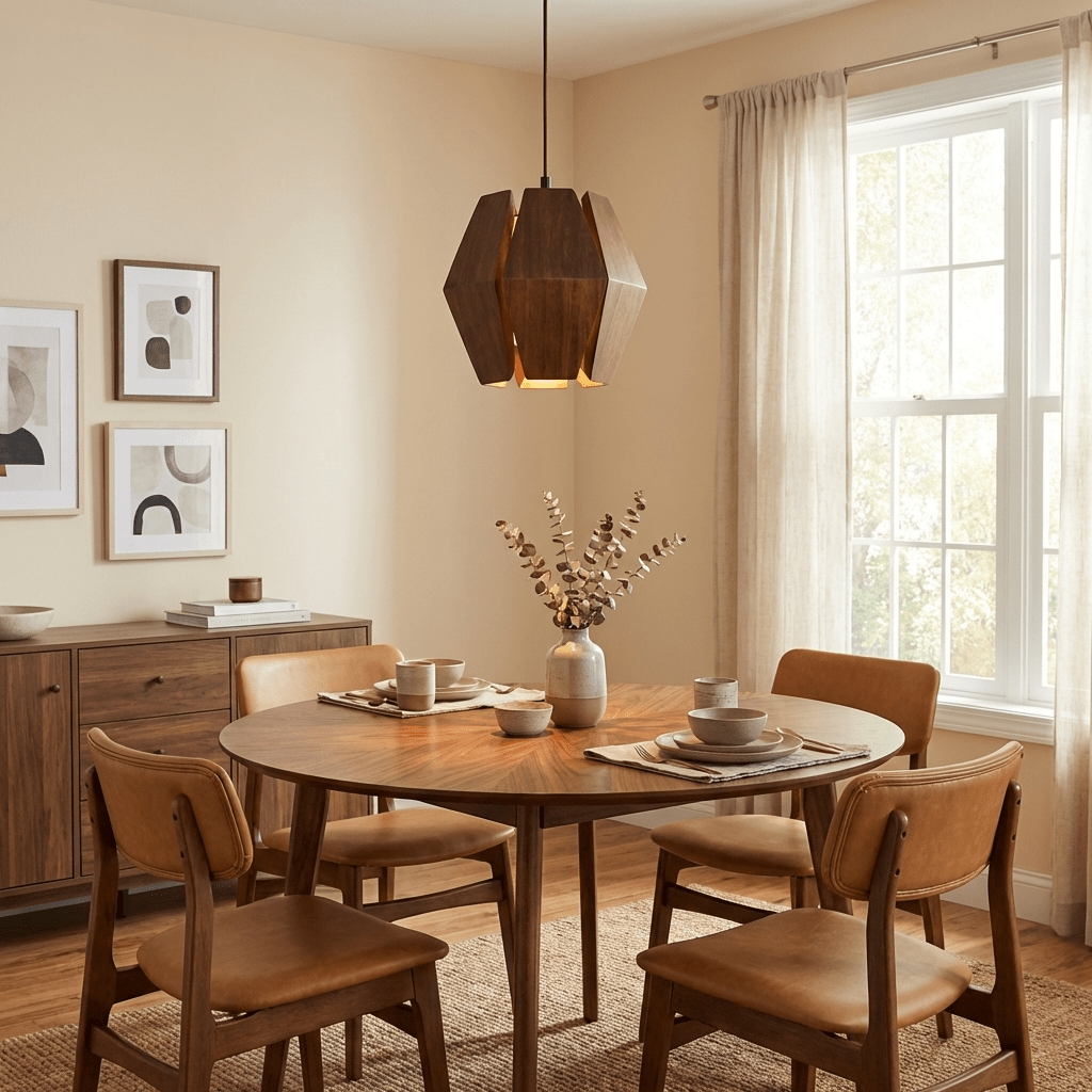 Virex Wood Pendant Light – Faceted Walnut Geometric Lantern