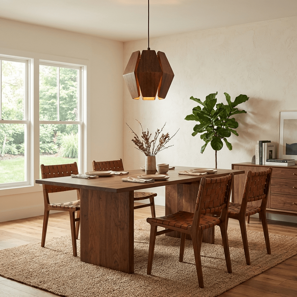 Virex Wood Pendant Light – Faceted Walnut Geometric Lantern