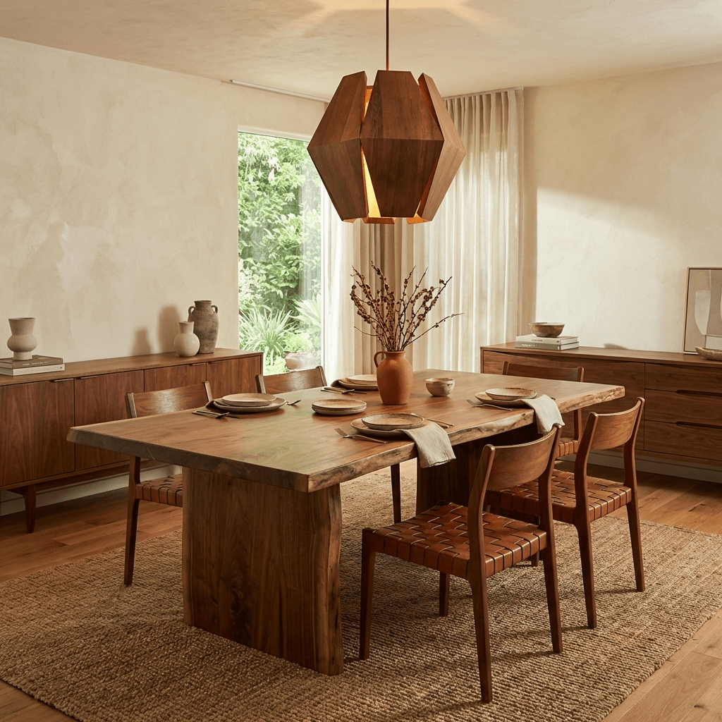 Virex Wood Pendant Light – Faceted Walnut Geometric Lantern