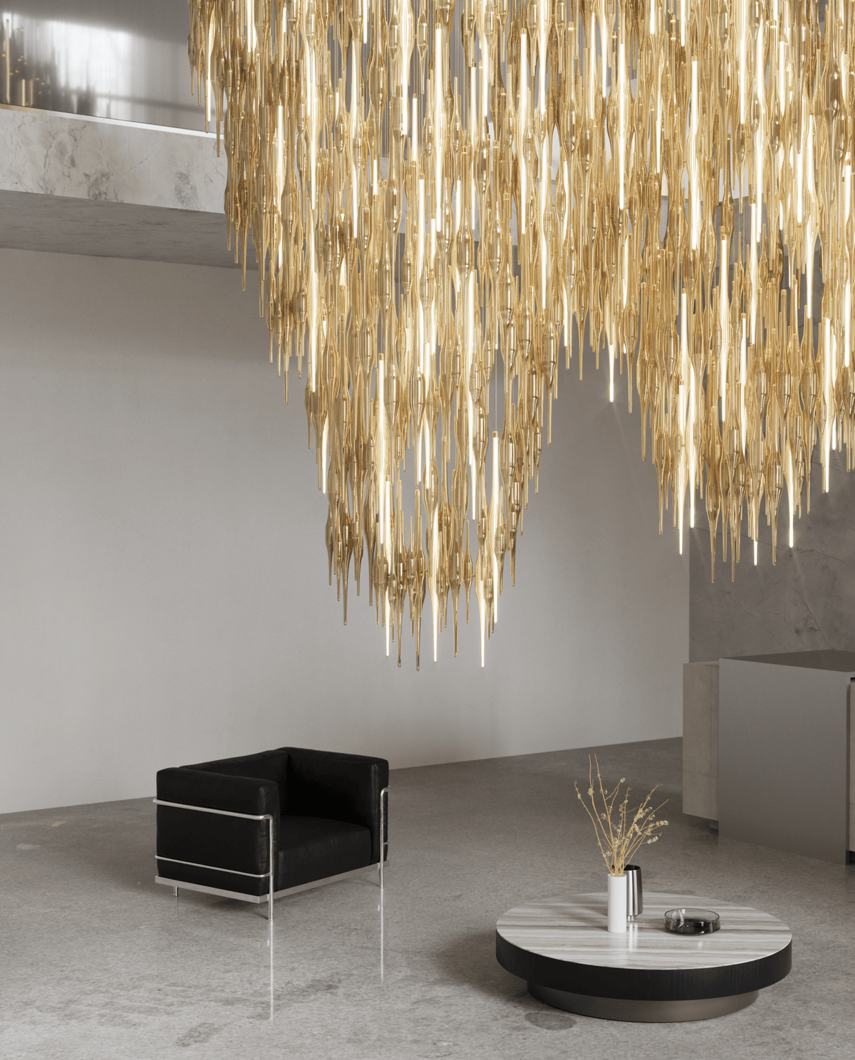 Vitara Glass Drop Chandelier — Amber Gothic LED Pendant
