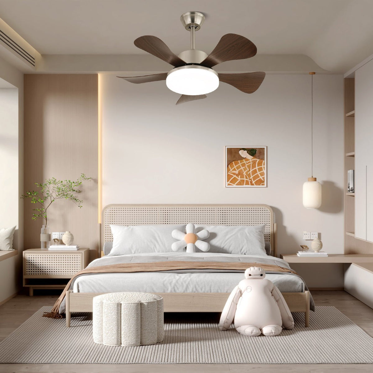 Vivian Ceiling Fan Light with LED Illumination and Walnut Wood Blades