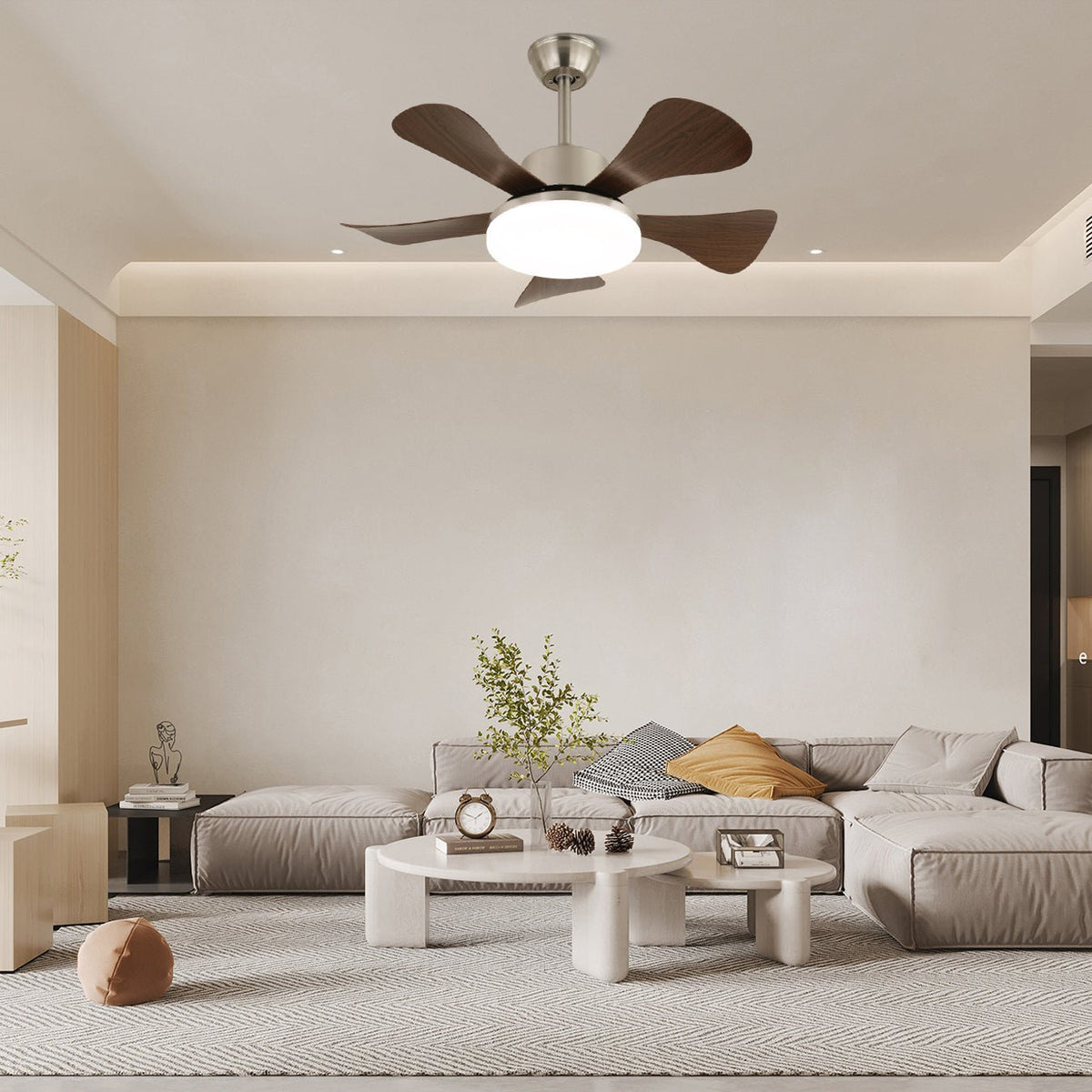 Vivian Ceiling Fan Light with LED Illumination and Walnut Wood Blades