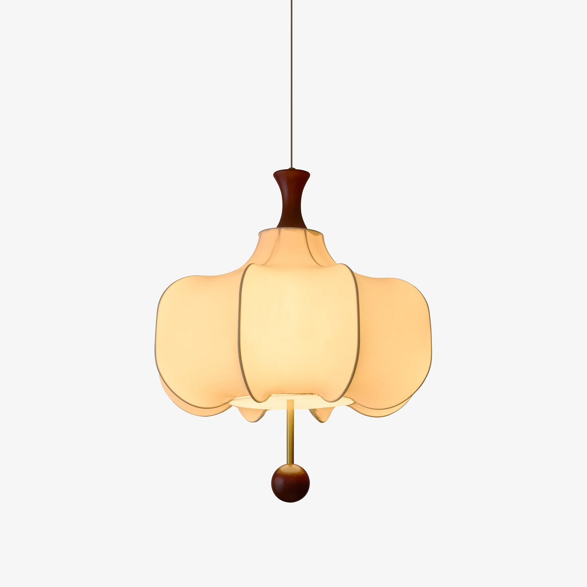 Vivienne Cloud Fabric Pendant Light with Walnut Wood Accents