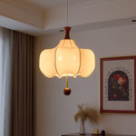 Vivienne Cloud Fabric Pendant Light with Walnut Wood Accents