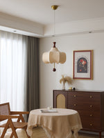 Vivienne Cloud Fabric Pendant Light with Walnut Wood Accents