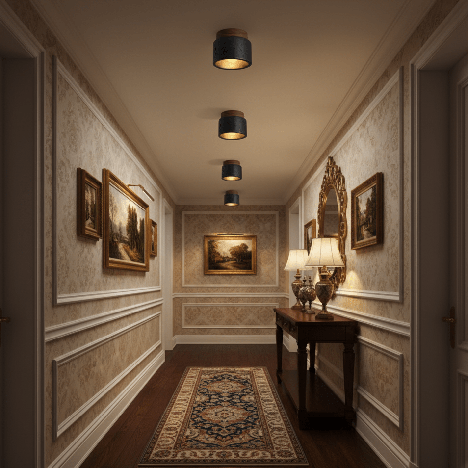 Volcanic Glow Flush Mount Ceiling Light in Black Travertine and Walnut