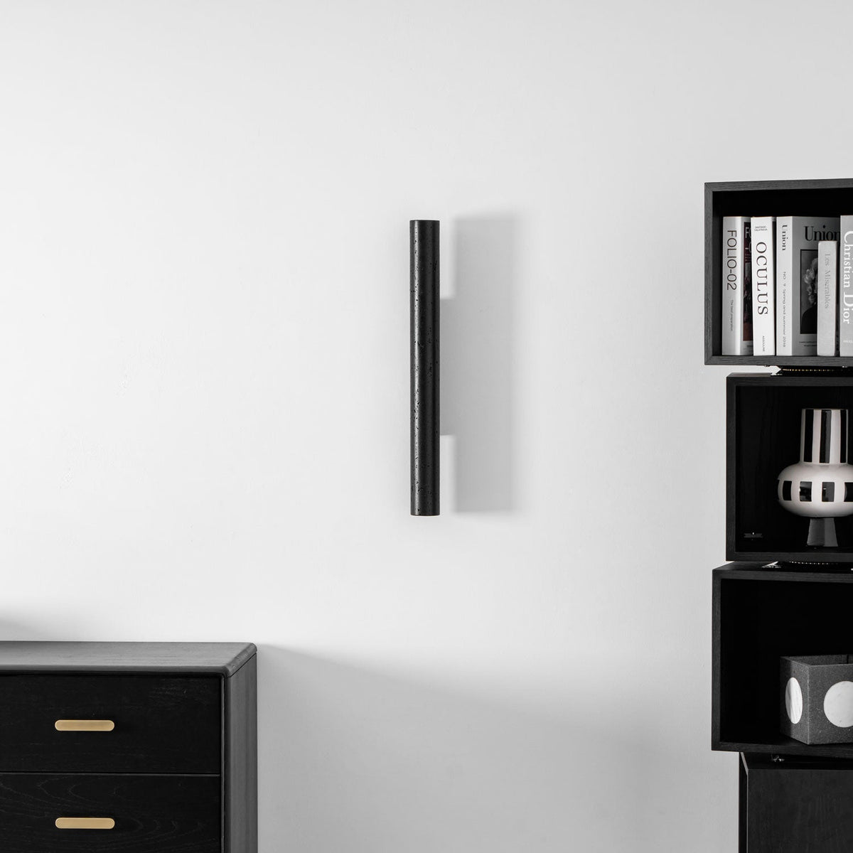 Volcanic Noir Wall Sconce – Black Travertine & Walnut Up-Down Light