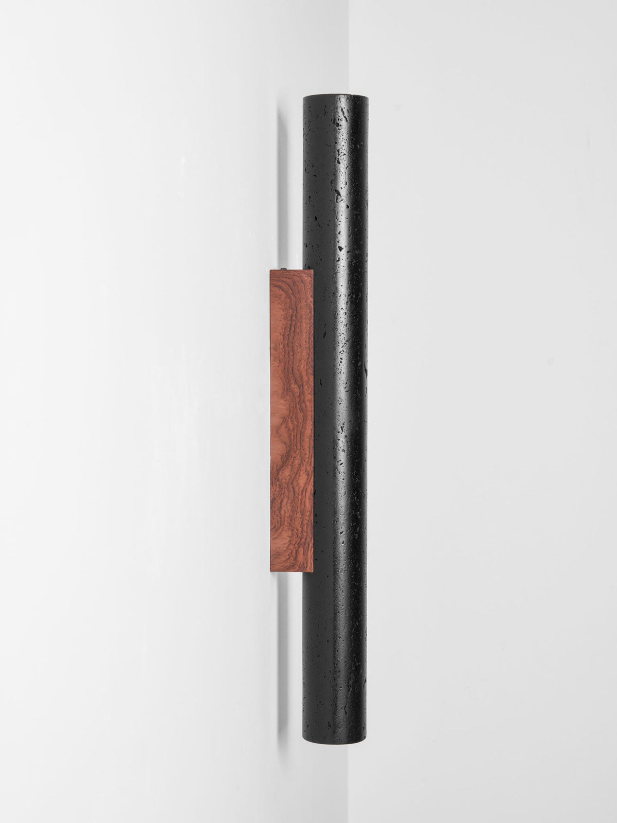 Volcanic Noir Wall Sconce – Black Travertine & Walnut Up-Down Light