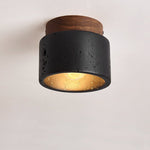 Volcanic Glow Flush Mount Ceiling Light in Black Travertine and Walnut