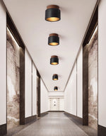 Volcanic Glow Flush Mount Ceiling Light in Black Travertine and Walnut