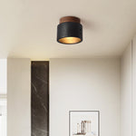 Volcanic Glow Flush Mount Ceiling Light in Black Travertine and Walnut