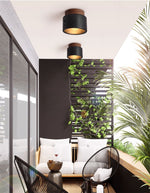 Volcanic Glow Flush Mount Ceiling Light in Black Travertine and Walnut
