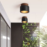 Volcanic Glow Flush Mount Ceiling Light in Black Travertine and Walnut