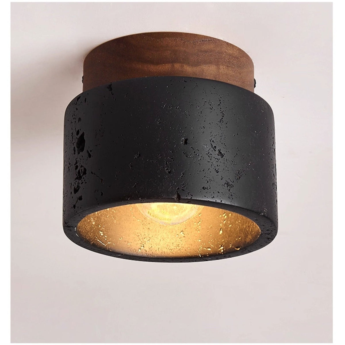 Volcanic Glow Flush Mount Ceiling Light in Black Travertine and Walnut