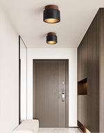 Volcanic Glow Flush Mount Ceiling Light in Black Travertine and Walnut