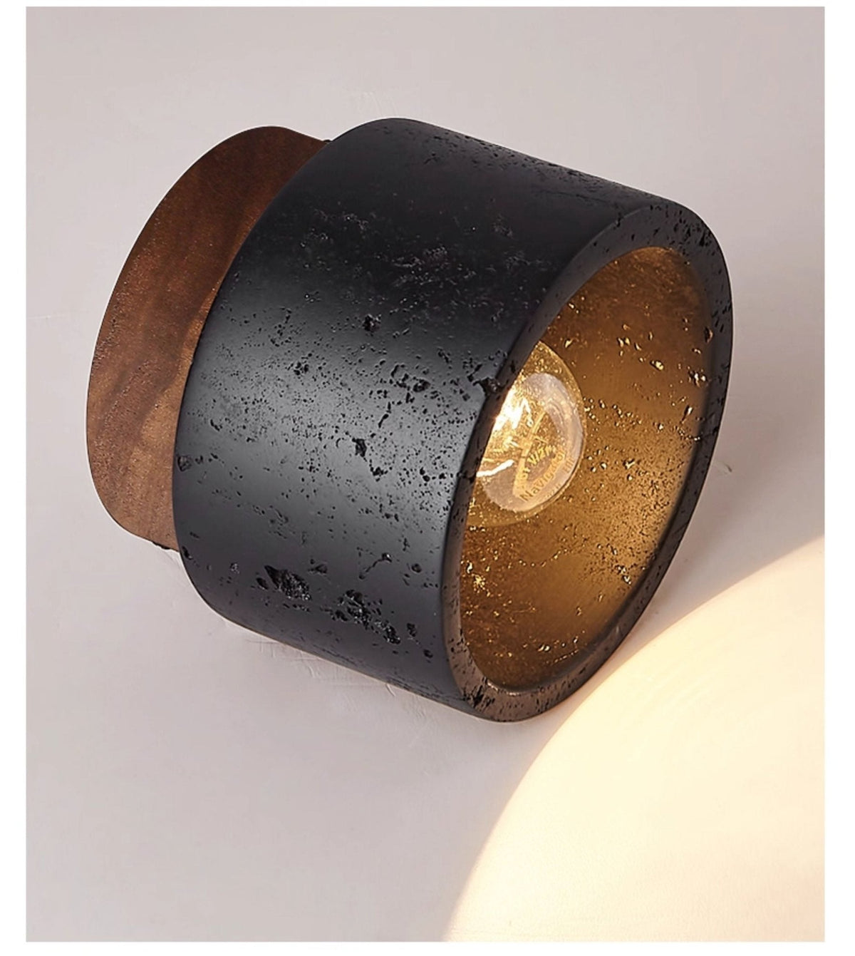 Volcanic Glow Flush Mount Ceiling Light in Black Travertine and Walnut