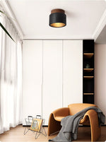 Volcanic Glow Flush Mount Ceiling Light in Black Travertine and Walnut