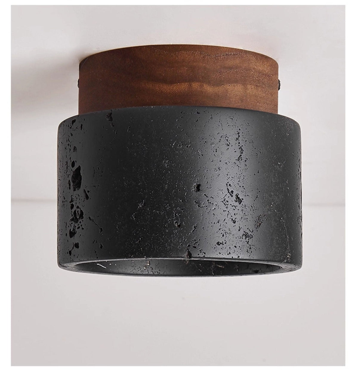Volcanic Glow Flush Mount Ceiling Light in Black Travertine and Walnut