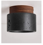 Volcanic Glow Flush Mount Ceiling Light in Black Travertine and Walnut