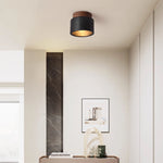 Volcanic Glow Flush Mount Ceiling Light in Black Travertine and Walnut