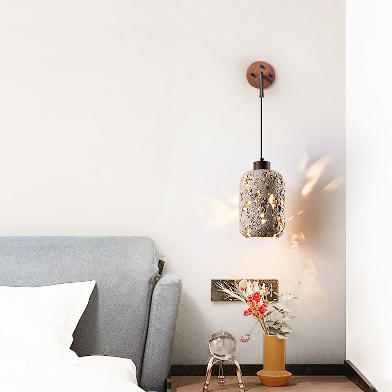 Volcanic Glow Travertine Wall Sconce with Walnut Accent
