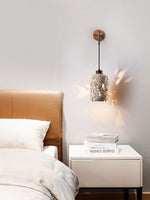 Volcanic Glow Travertine Wall Sconce with Walnut Accent