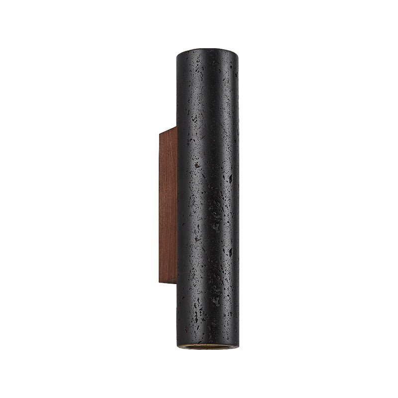Volcanic Noir Wall Sconce – Black Travertine & Walnut Up-Down Light
