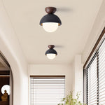 Volcanic Orb Flush Mount Ceiling Light in Black Travertine and Opal Glass