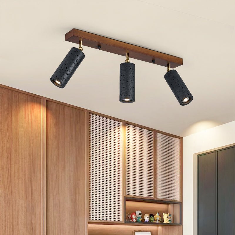 Walnut Wood and Black Travertine Ceiling Spot Light, 3 or 4 Light