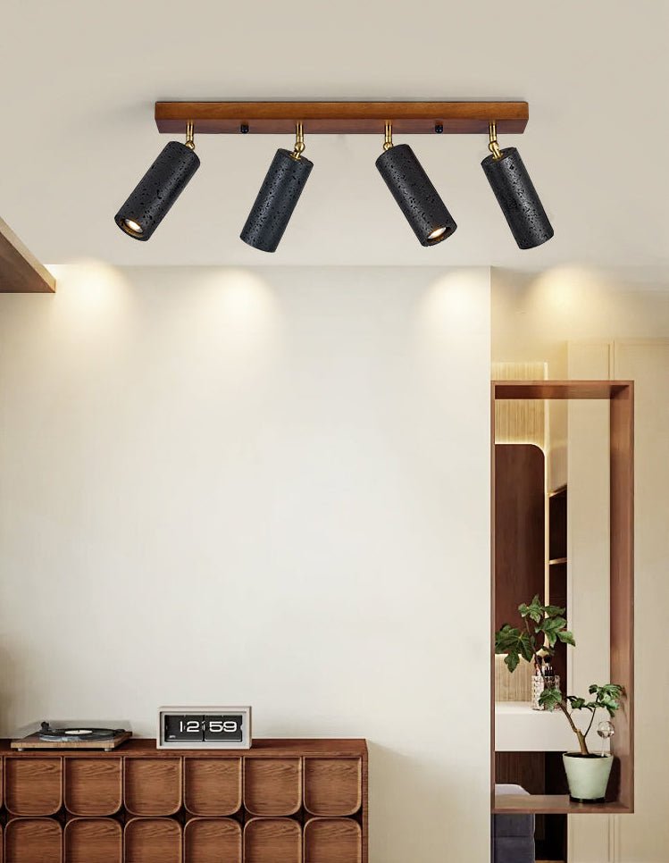 Walnut Wood and Black Travertine Ceiling Spot Light, 3 or 4 Light