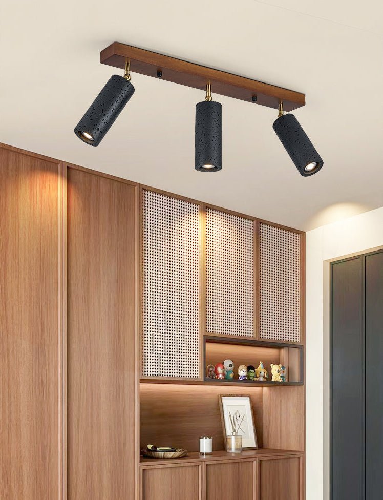 Walnut Wood and Black Travertine Ceiling Spot Light, 3 or 4 Light