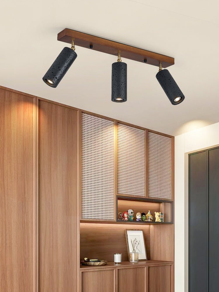 Walnut Wood and Black Travertine Ceiling Spot Light, 3 or 4 Light