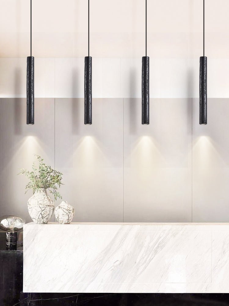 Volkan Black Travertine Tube Pendant Light – Modern Architectural Hanging Lamp