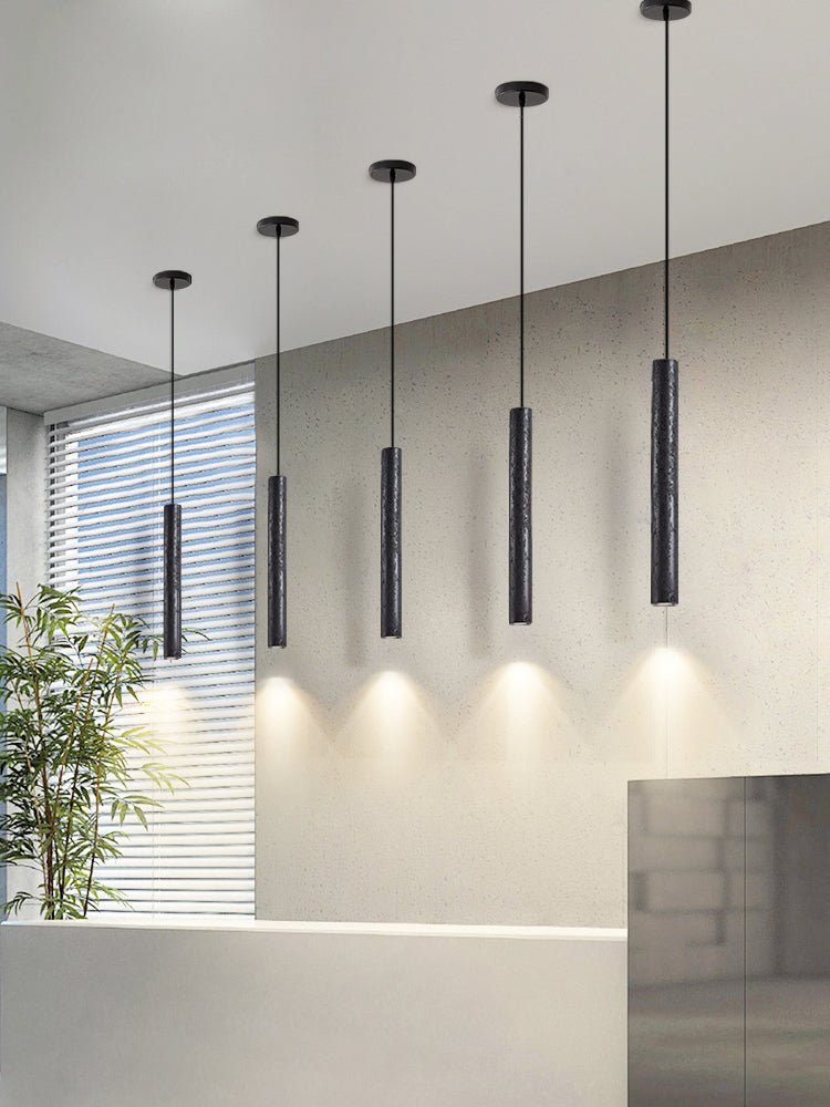 Volkan Black Travertine Tube Pendant Light – Modern Architectural Hanging Lamp