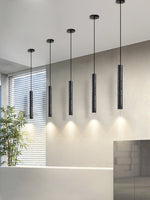 Volkan Black Travertine Tube Pendant Light – Modern Architectural Hanging Lamp