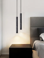 Volkan Black Travertine Tube Pendant Light – Modern Architectural Hanging Lamp