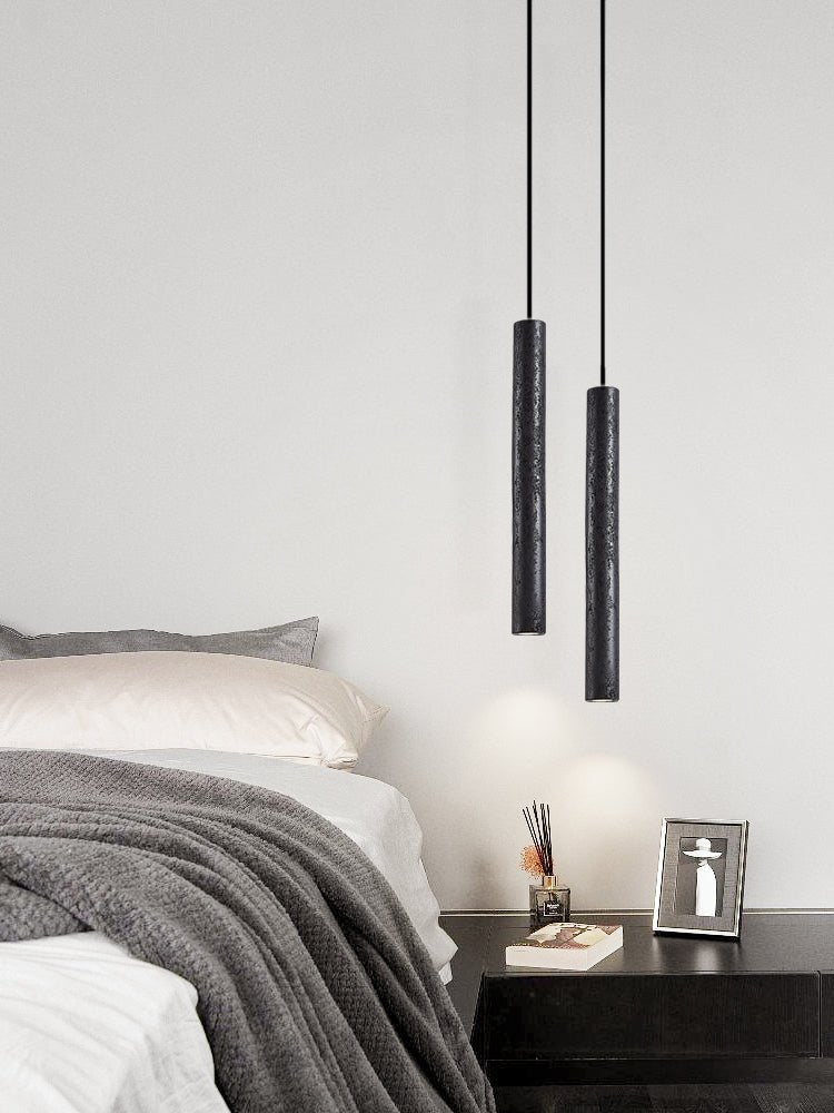 Volkan Black Travertine Tube Pendant Light – Modern Architectural Hanging Lamp