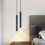 Volkan Black Travertine Tube Pendant Light – Modern Architectural Hanging Lamp
