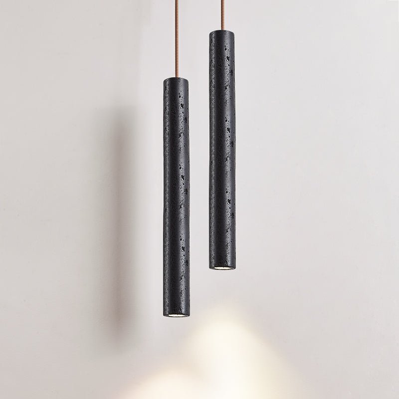 Volkan Black Travertine Tube Pendant Light – Modern Architectural Hanging Lamp