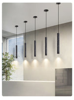 Volkan Black Travertine Tube Pendant Light – Modern Architectural Hanging Lamp