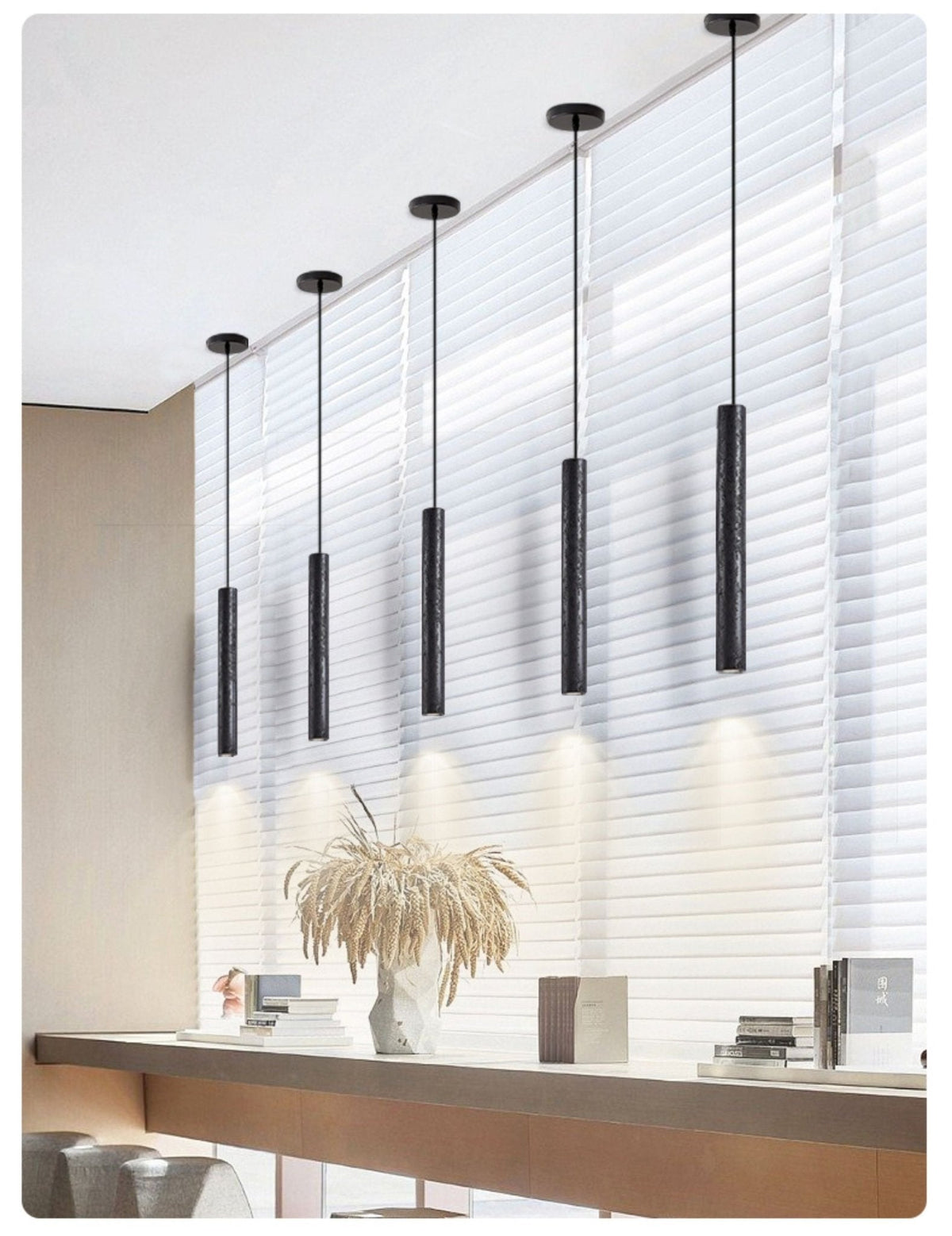 Volkan Black Travertine Tube Pendant Light – Modern Architectural Hanging Lamp