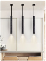 Volkan Black Travertine Tube Pendant Light – Modern Architectural Hanging Lamp