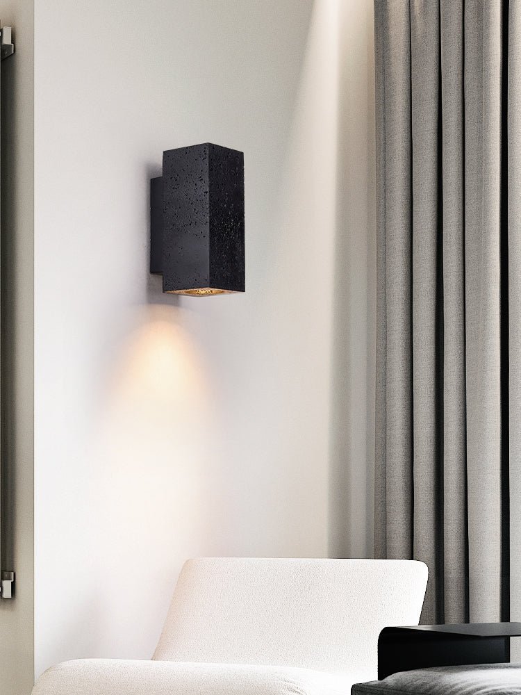 Volkris Black Travertine Wall Sconce — Modern Stone Architectural Lighting