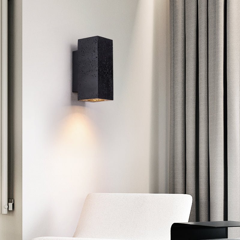 Volkris Black Travertine Wall Sconce — Modern Stone Architectural Lighting